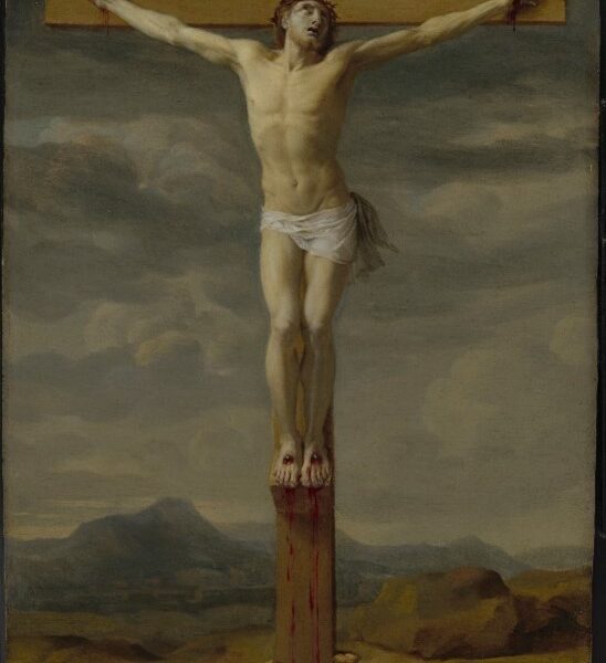 Jesus in agony on the cross as he sheds His blood for our salvation